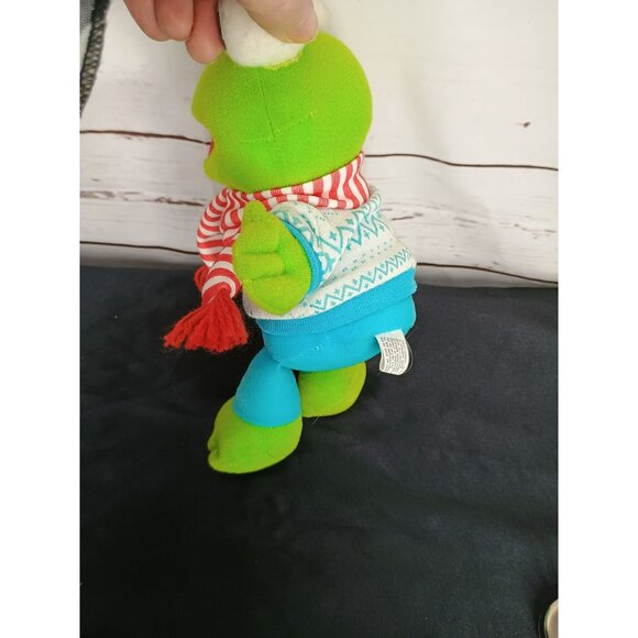 Vintage 80s Kermit The Frog Plush Toy In Winter Outfit With Festive Scarf & Swea - Picture 4 of 5